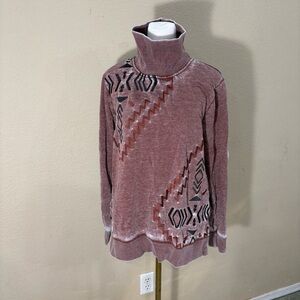 Ariat Women's Sweatshirt Turtleneck Maroon Aztec Native Western Sz M Biker Boho